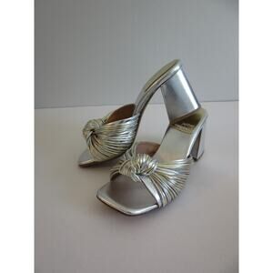 JEFFREY CAMPBELL Melonger Metallic Silver & Gold Slip on Slides 6.5 Block Heel